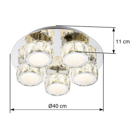 Stropné svietidlo, kov chróm, kryštál K5 priehľadný, akryl satinovaný, stmievateľné, Ø400, V:110, vr 3