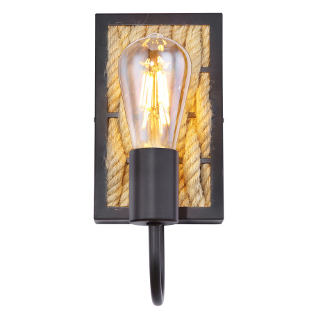 Nástenné svietidlo, kov čierny matný, konopné lano, ŠxV:120x280, H:130, bez žiarovky 1xE27, max. 60W 4