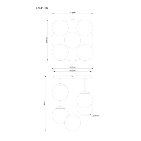 Stropné svietidlo, matný čierny kov, dymovo sfarbené sklenené gule, ø: 380 mm, V: 510 mm, bez žiarov 10