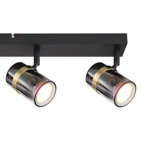 Stropné svietidlo, bodové, kov čierny matný, dymové sklo s prechodom do priehľadného skla, mosadz, D 7