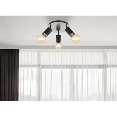 Stropné svietidlo, kov čierny, nikel, drevo čierne, ø: 280mm, V:180mm, bez žiaroviek 3x E27, max. 60 1