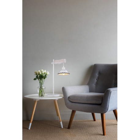 Stolová lampa, biely kov, biele drevo, keramika biela a čierna, výškovo nastaviteľné, vypínač, DxŠxV 6