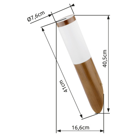 Vonkajšie svietidlo, oceľ vo vzhľade dreva, plast biely, IP44, senzor 90°, dosah 2-8m, Ø76, V:405, H 7