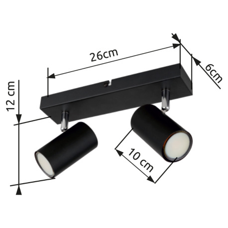 Nástenné svietidlo, kov čierny, chrómový, DxŠxV:260x60x120mm, bez žiaroviek 2x GU10, max. 35W 230V 20
