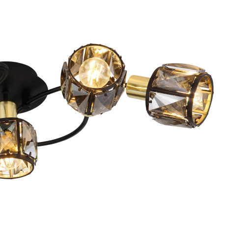 Stropné svietidlo, kov čierny, kov zlatý, sklenené krištále dymové, DxŠxV:615x360x210mm, bez 5x E14, 18
