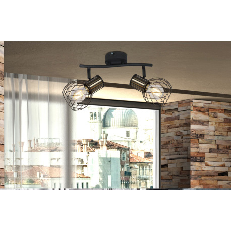 Nástenné svietidlo, kov čierny, mosadzný, DxŠxV: 296x230x185, bez žiaroviek 2xE27, max. 40W 230V 10