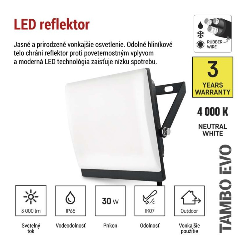 LED reflektor TAMBO EVO, 30 W, 3000 lm, IP65, čierny 6