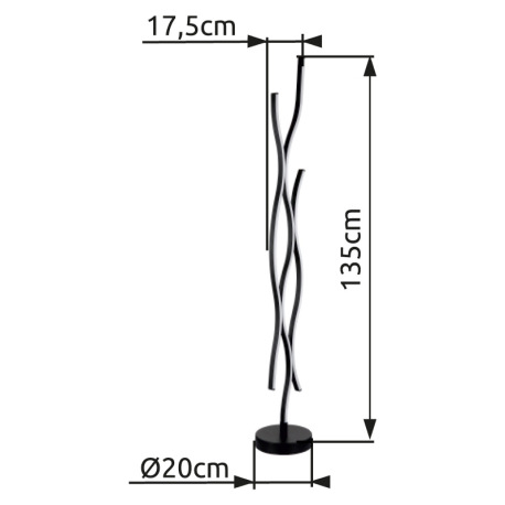 Stojacia lampa kov čierny matný, plast biely, hliník čierny matný, kábel PVC čierny, vypínač, ø: 200 16