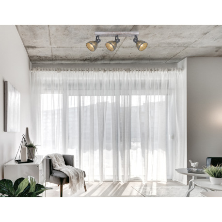 Stropné svietidlo, drevo nabielené, kov sivý modrý, tienidlo s ozdobnými štrbinami, DxŠxV:540x125x25 9