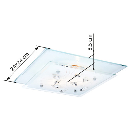 Stropné svietidlo, chróm, sklo biele, K5 kryštály priehľadné, DxŠxV: 240x240x85, bez žiarovky 1xE27, 3