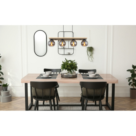 Závesné svietidlo kov čierny matný, prírodné drevo, dymové sklo, kábel PVC čierny, možnosť nastaveni 5