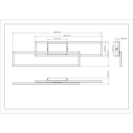 Stropné svietidlo, plast čierny, plast čierny, plast biely, nastaviteľné, DxŠxV: 800x220x56mm, vráta 8