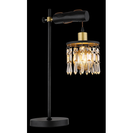 Stolová lampa, mosadz, drevo čierne, sklenené krištále, textilný kábel hnedý, s vypínačom na kábli, 2