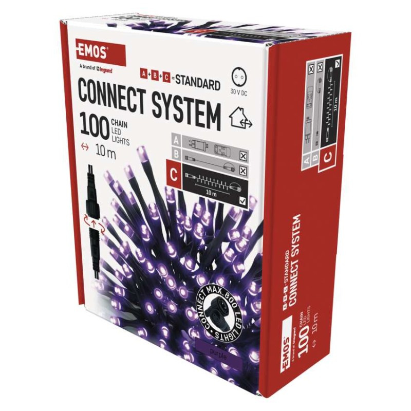 Standard LED spojovacia vianočná reťaz, 10 m, vonkajšia aj vnútorná, fialová