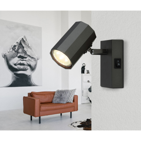 Nástenné svietidlo, kov sivý matný, hliník sivý matný, kolískový vypínač, ŠxV: 70x140mm, H: 145mm, b 1