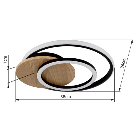 Stropné svietidlo, MDF s imitáciou tmavého dreva, plast čierny matný, plast biely, DxŠxV: 380x360x65 16