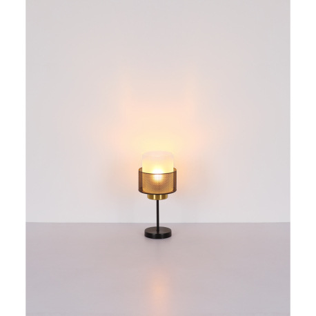 Závesné svietidlo, kov čierny, sklo satinované, priehľadné, kov mosadznej farby, textilný kábel čier 6