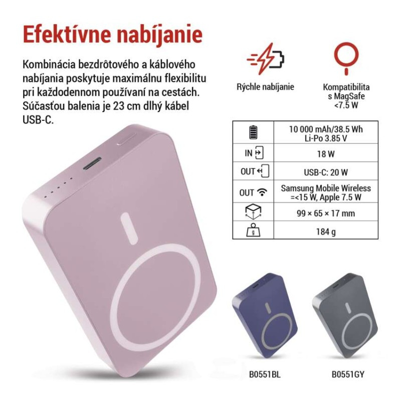 Power bank EMOS WI 1046, 10 000 mAh, 20 W+Wireless, lososová 4
