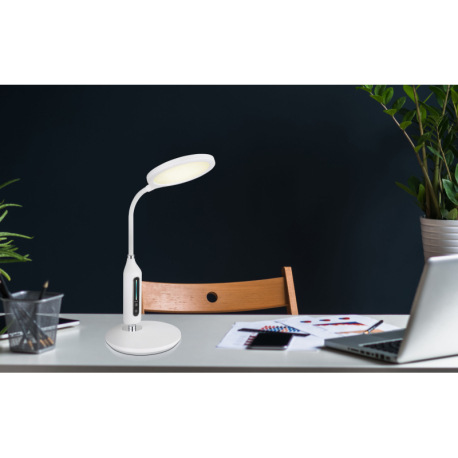 Stolná lampa biely matný plast, chróm, dotykové zapnutie/vypnutie, plynulé dotykové stmievanie, senz 10