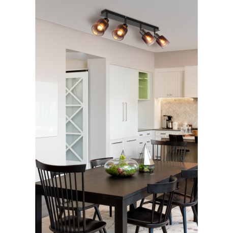 Stropné svietidlo, kov čierny chróm, sklo medenej farby a priehľadné, DxŠxV: 550x80x180mm, bez žiaro 12