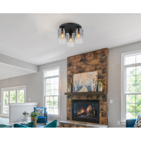 Stropné svietidlo, kov čierny, sklo dymové, priehľadné, ø: 405 mm, V: 260 mm, bez žiaroviek 3xE27, m 7