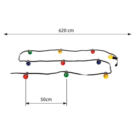 Svetelná reťaz, čierny plast, sklo, IP44, Dĺžka: 4700, vrátane žiaroviek 2xE27 25W 230V, zelená, 3xE 6