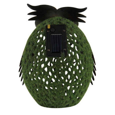 Solárne svietidlo, kov farebný, plast zelený, vypínač, batéria AA 400mAh 1,2V, IP44, sova, DxŠxV: 20 3