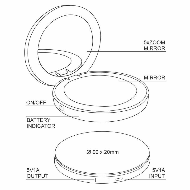 LED nabíjacie zrkadlo s powerbankou - ML01R 5