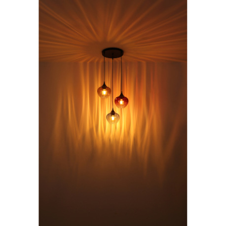 Závesné svietidlo, kov čierny matný, sklo modré/číre, sklo červené/číre, sklo jantárové/číre, kábel 11