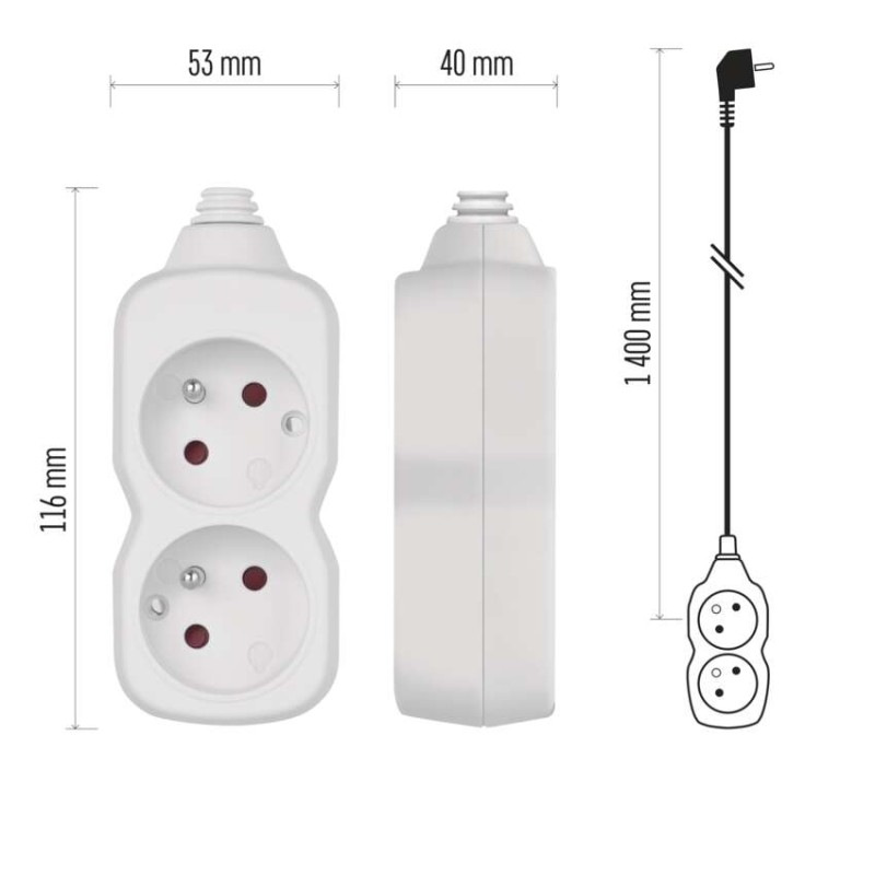 Predlžovací kábel 1,4 m / 2 zásuvka / biely / PVC / 1 mm2 7
