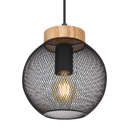 Závesné svietidlo, kov čierny, drevo, Ø200, V:1200, bez žiarovky 1xE27, max. 60W 230V 5