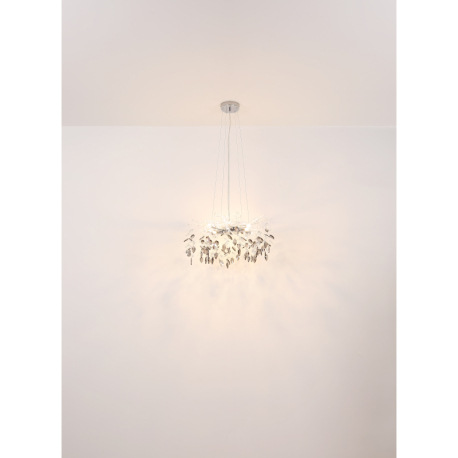 Závesné svietidlo, kov chróm, sklenené krištále, dymové, číre, ø:610mm, V: 1200mm, bez žiaroviek 8x 6
