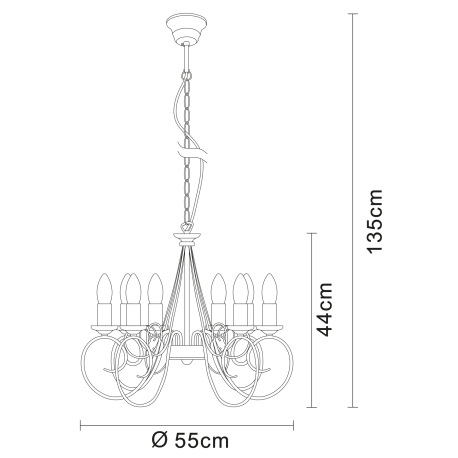 Závesné svietidlo, mosadz, Ø 550, V:1350 bez žiaroviek 8xE14, max. 40W 230V. 6