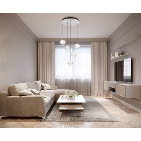 Závesné svietidlo, pochrómovaný kov, číry akryl, čierny PVC kábel, niekoľko úrovní pomocou nástennéh 9