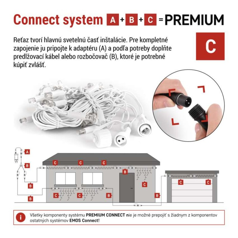 Premium LED spojovacia reťaz biela – cencúle, 3 m, vonkajšia, teplá biela 1