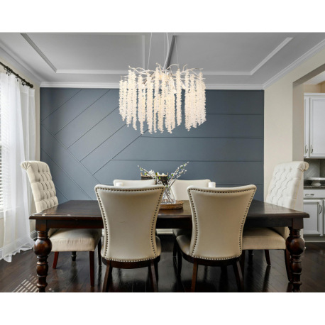 Závesné svietidlo, kov chróm, pochrómovaný hliník, číre plastové krištále, priehľadný PVC kábel, výš 1