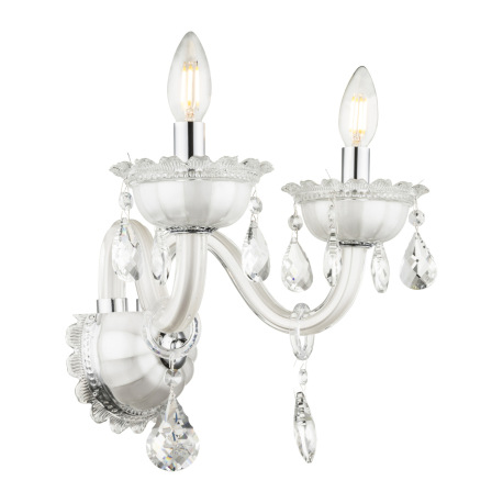Nástenné svietidlo, biele, sklo, K5 kryštály, ŠxV:580x360, H:280, bez žiaroviek 2xE14, max. 40W 230V