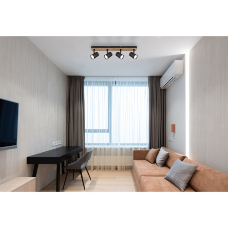 Stropné svietidlo kov čierny matný, MDF, imitácia tmavého dreva, DxŠxV: 555x60x135mm, bez žiaroviek 7