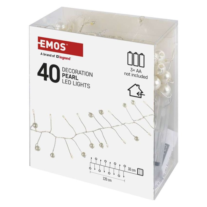 LED girlanda - perly, 1,2 m, 3x AA, vnútorné, teplá biela, časovač 2