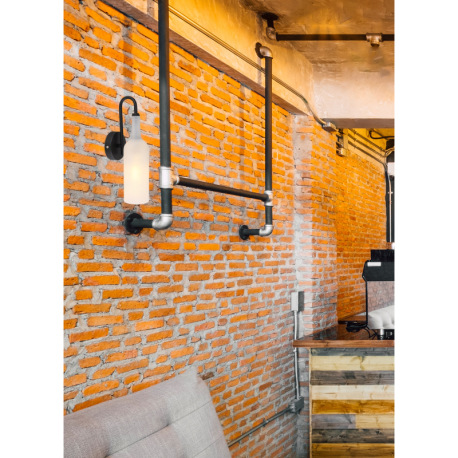 Nástenné svietidlo, kov čierny, akryl, saténová fľaša, ŠxV: 100x350, H: 135,bez žiarovky 1xE27 LED, 1