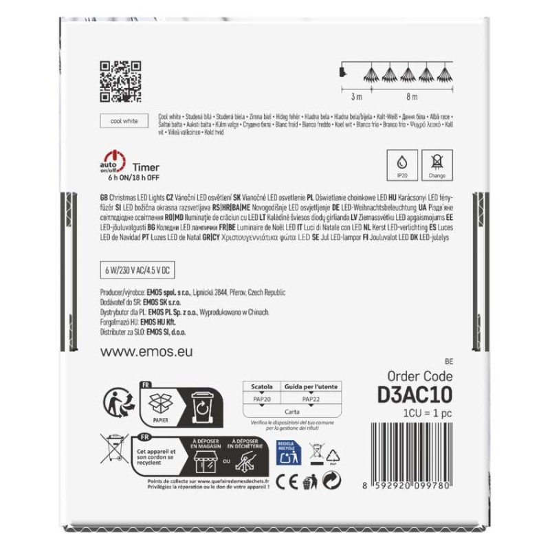 LED svetelná reťaz – svietiace trsy, nano, 8 m, vnútorná, studená biela, časovač 9