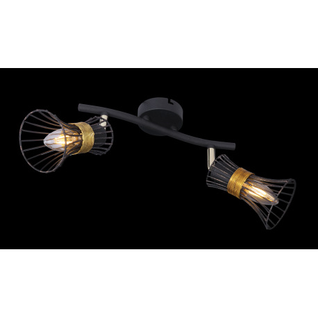 Nástenné svietidlo, kov čierny a zlatý, kovové tyče čierne a zlaté, DxV:290x220, bez žiaroviek 2xE14 2