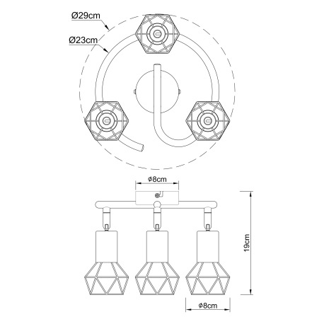 Stropné svietidlo, kov čierny, starožitná mosadz Ø:230, V:190, bez žiaroviek 3xE14, max. 40W 230V 13