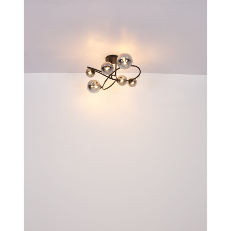 Závesné svietidlo, kov čierny matný, sklo dymové, kábel PVC transparentný, DxŠxV: 1200x345x1200mm, s 6