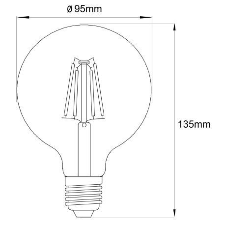 LED žiarovka, sklo jantárové, dekoratívne sklo, stmievateľná, Ø 95, V: 140, 1xE27 LED 4W 230V, 380lm 4