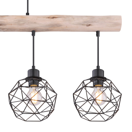 Závesné svietidlo, kov čierny matný, prírodné drevo, tienidlo - kovová mriežka, DxŠxV: 850x180x1200, 16