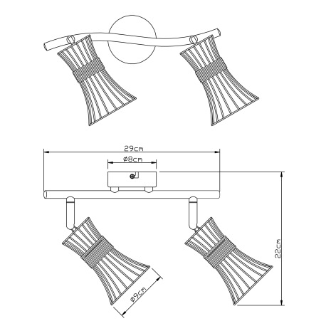 Nástenné svietidlo, kov čierny a zlatý, kovové tyče čierne a zlaté, DxV:290x220, bez žiaroviek 2xE14 8