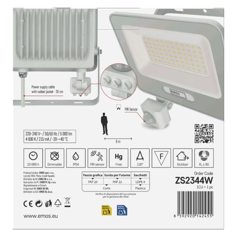 LED reflektor GLARO s pohybovým čidlom, 50 W, biely, IP54, 5000 lm, neutrálna biela 13