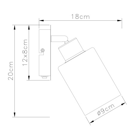 Nástenné svietidlo, kov čierny, dymové sklo, s vypínačom, ŠxV:90x200mm, H: 180mm, bez žiarovky 1x E2 19