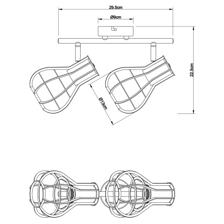 Nástenné svietidlo, kov čierny, DxŠxV: 295x130x225, bez žiaroviek 2xE27, max. 40W 230V 11